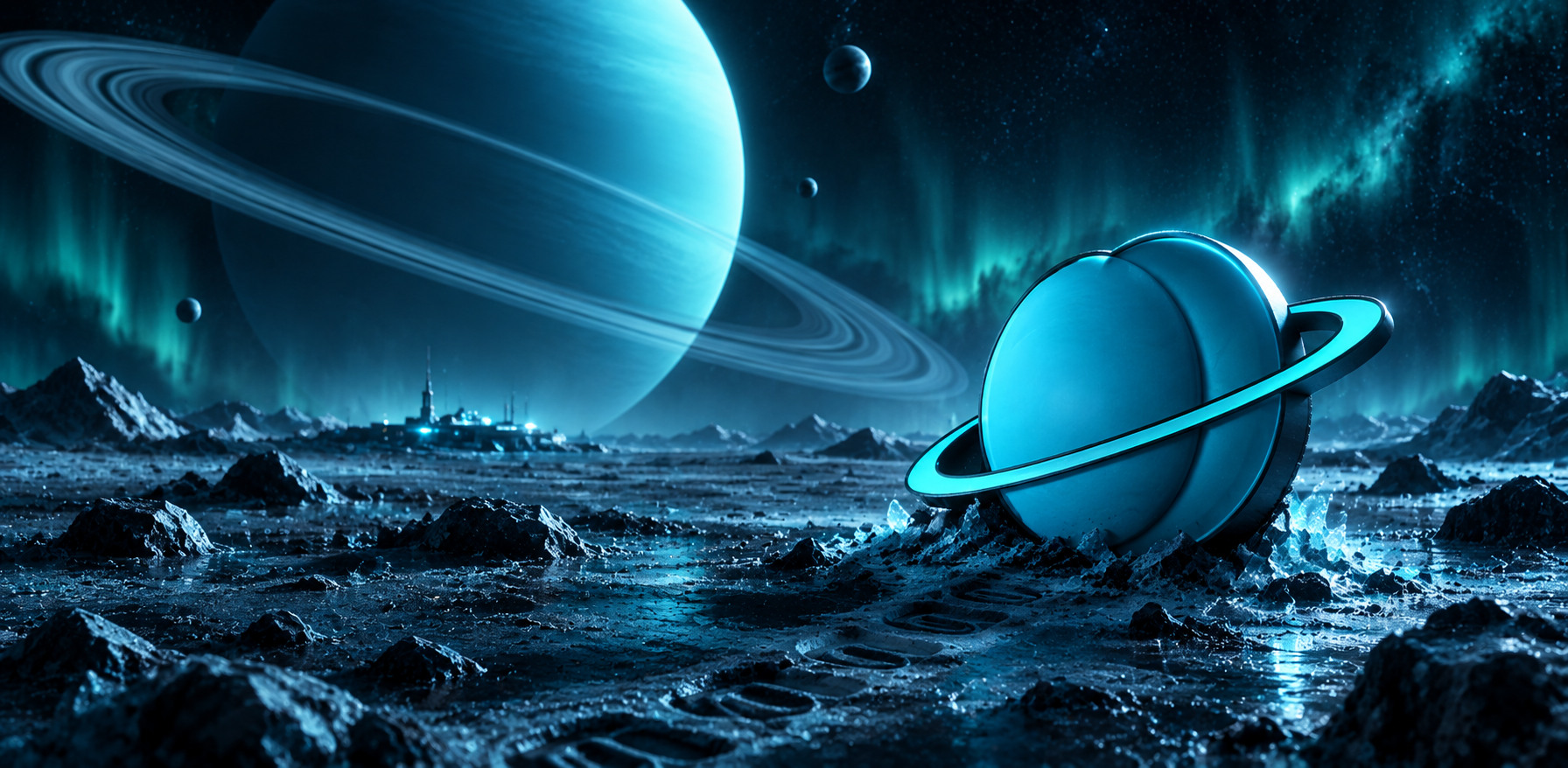 UrAnus emblem monument on a frozen world